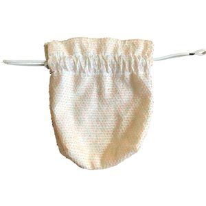 Vintage Cream Reversible Beaded Drawstring Clutch